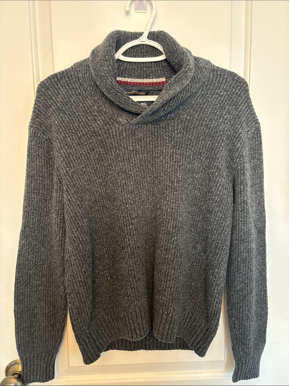 American Eagle Outfitters Men's Charcoal Ribbed Shawl Turtleneck Sweater